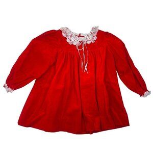 Vintage Good Lad Deep Red Velvet Lace Trim Special Occasion Dress Sz 2T USA